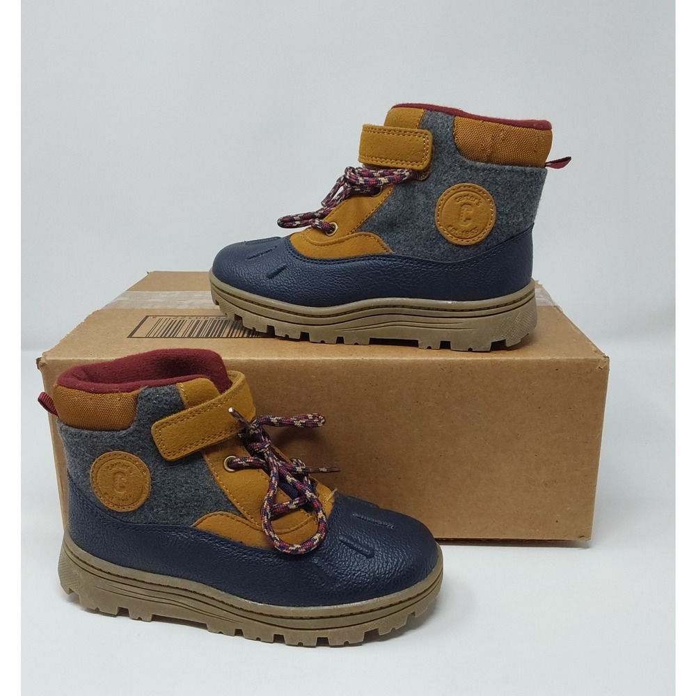 Carter’s Toddler Boots Size 12 Blue Tan Waterproof Hiking Winter Hook Loop Lace